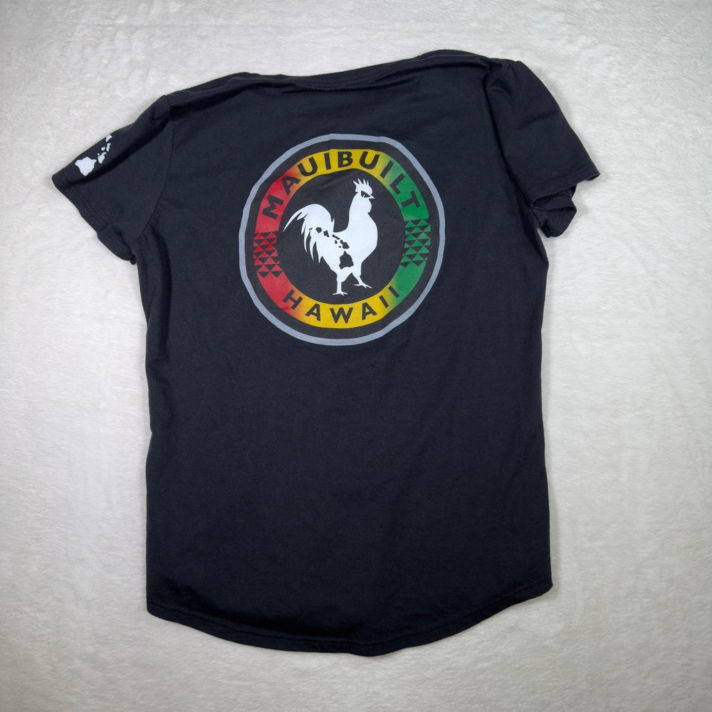 Maui Built Hawaii‎ Rooster Graphic T-Shirt Black Casual Top Womens Small